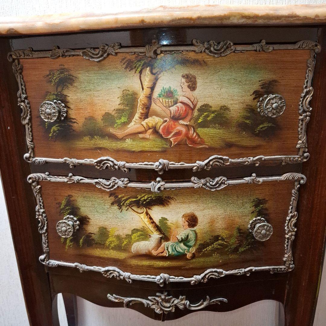 アンティーク※MarioColciagoサイドテーブル 手描き絵画付きイタリア製