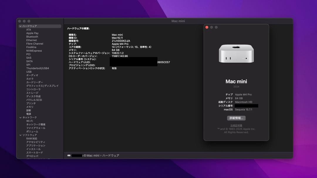 Mac mini M4 Pro 14コア 64GB 1TB 1Gbitイーサ