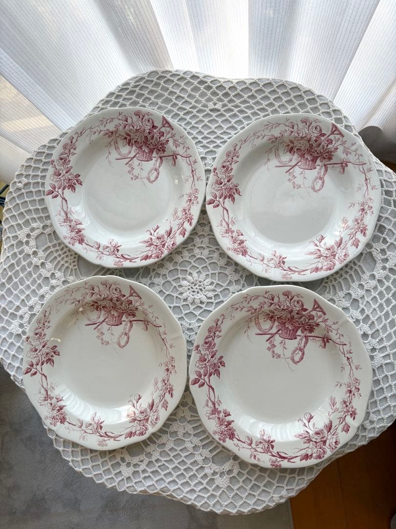 フランスアンティーク　ディナープレート　ローズパニエ　花籠　オリーブ　ジアン　③