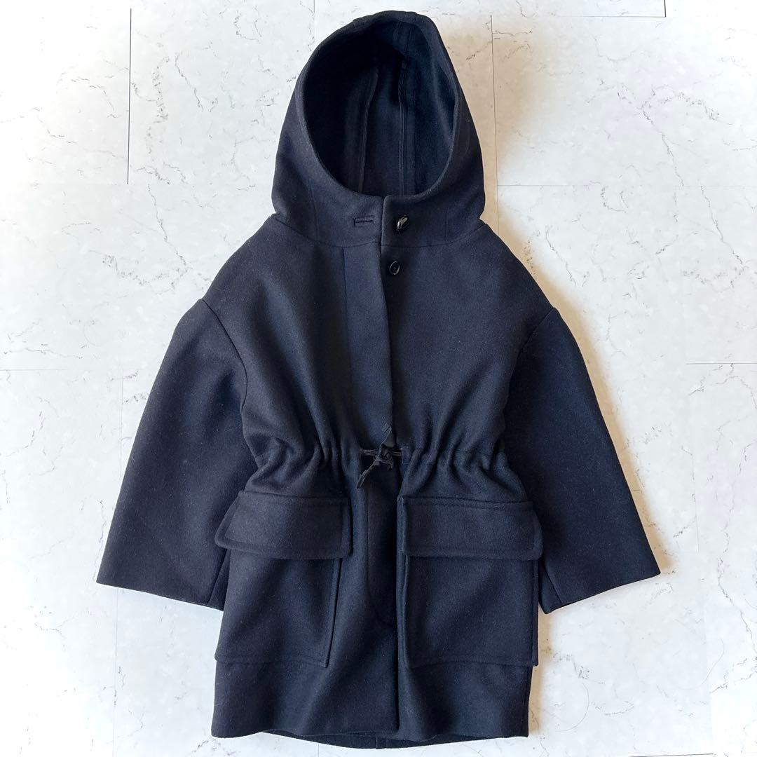 イザベルマラン オーバーサイズ フーデッドウールメルトン リバーハーフコート 黒