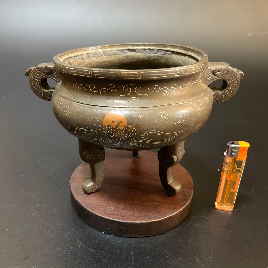 時代物　古銅　銀象嵌　香炉