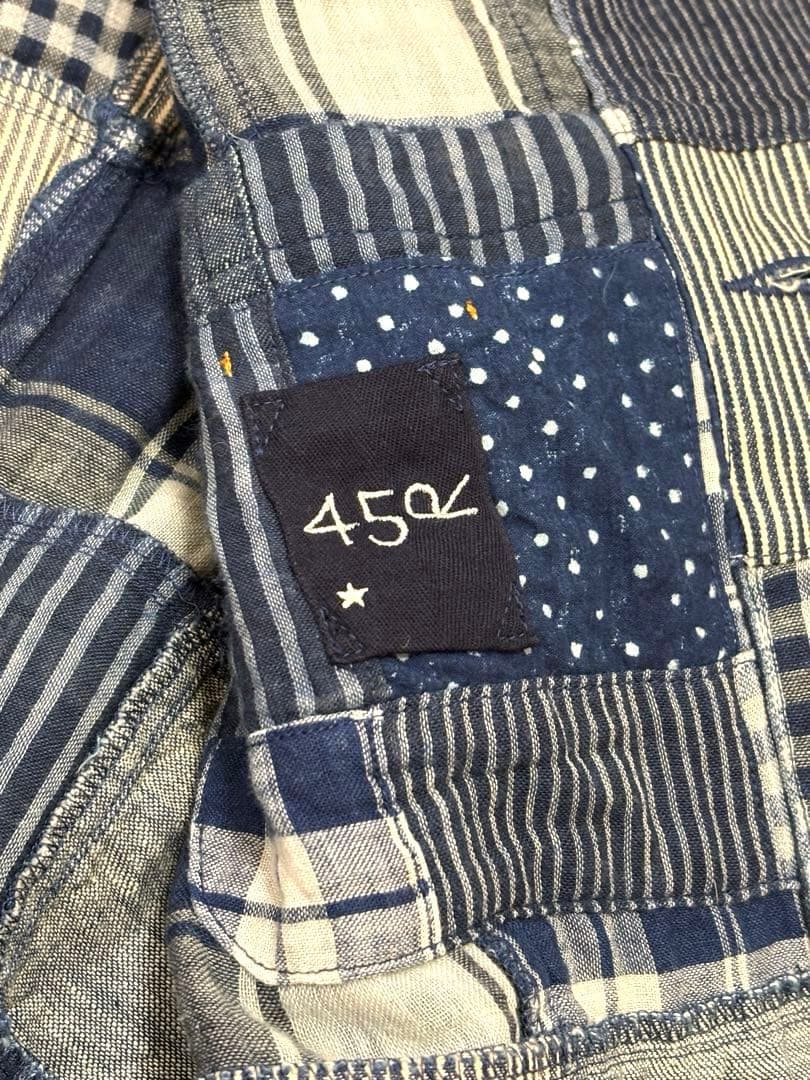 45R ミックスパッチワークの908 4ポケットシャツ インディゴ ユニセックス