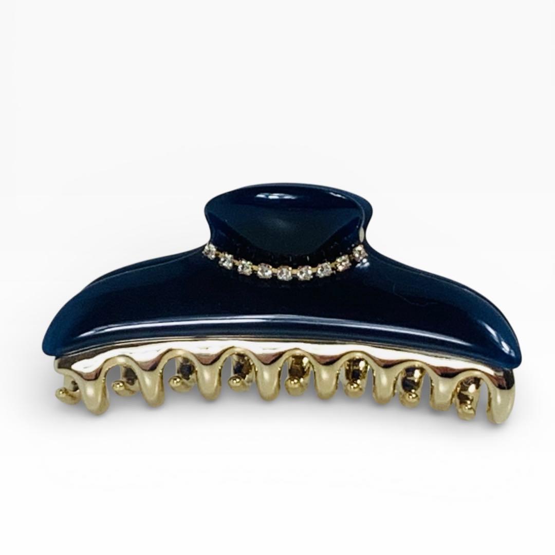 美品　acca アッカ ヘアクリップ ラインストーン ネイビー M イタリア製