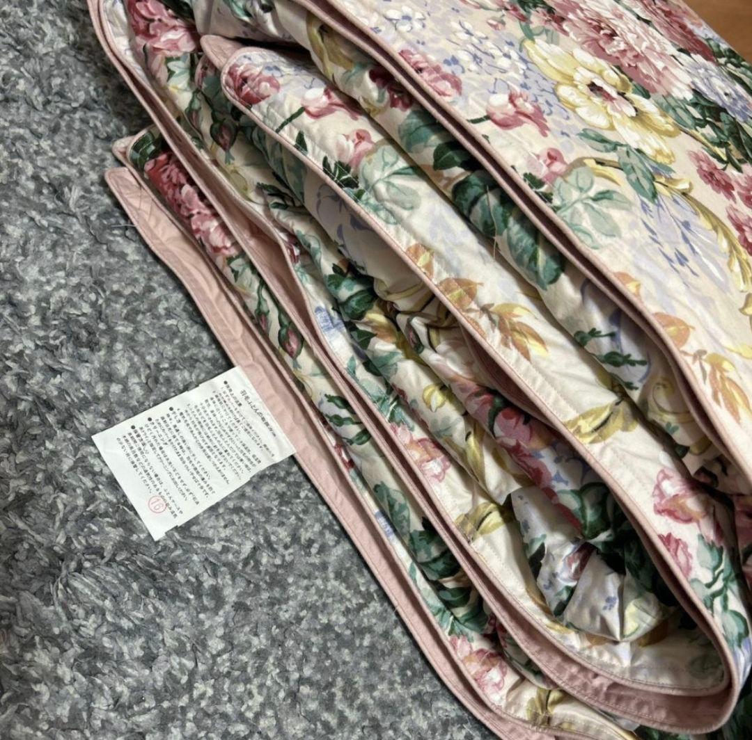 ダウンケット　羽毛掛け布団　ピンク　花柄　シングルサイズ　155cm×220cm