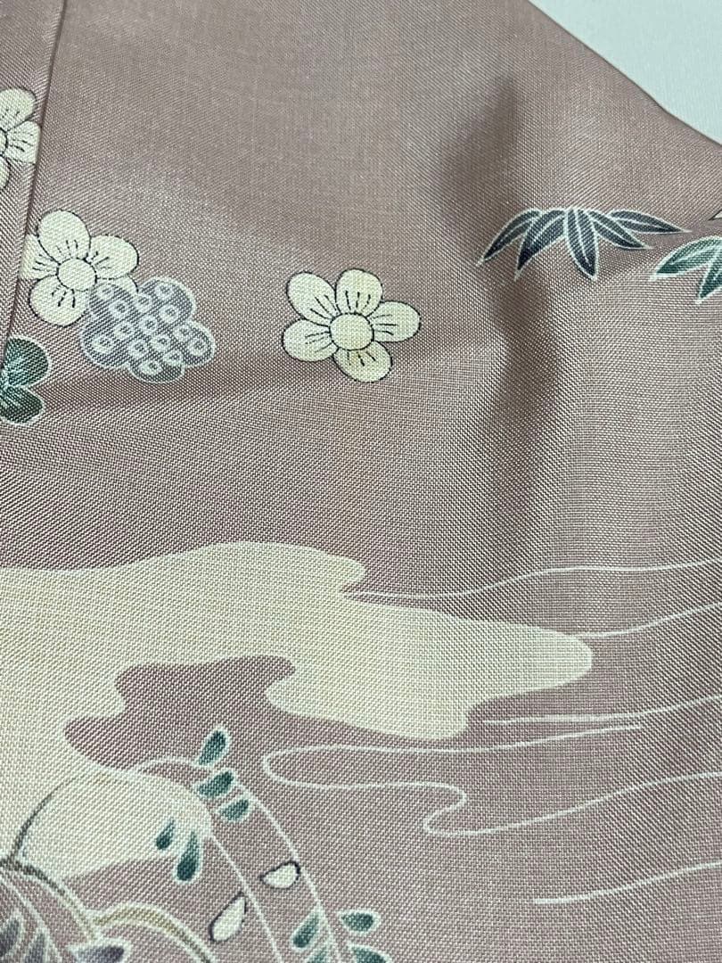 本場縞大島紬 付下げ訪問着 型絵染 桜楓楼閣 江戸風景 共八掛 証紙 イ6605