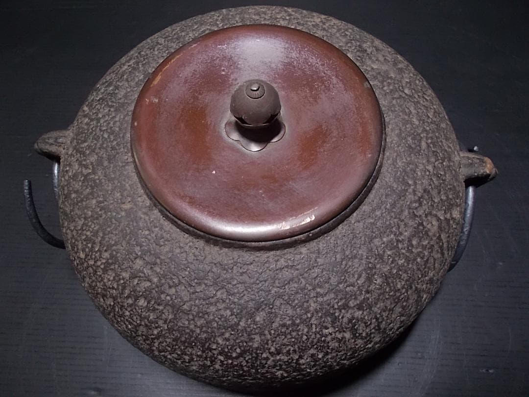 茶道具 風炉釜セット 茶釜 釜環 未使用五徳 良品織部風炉 織部敷板 底瓦 前瓦