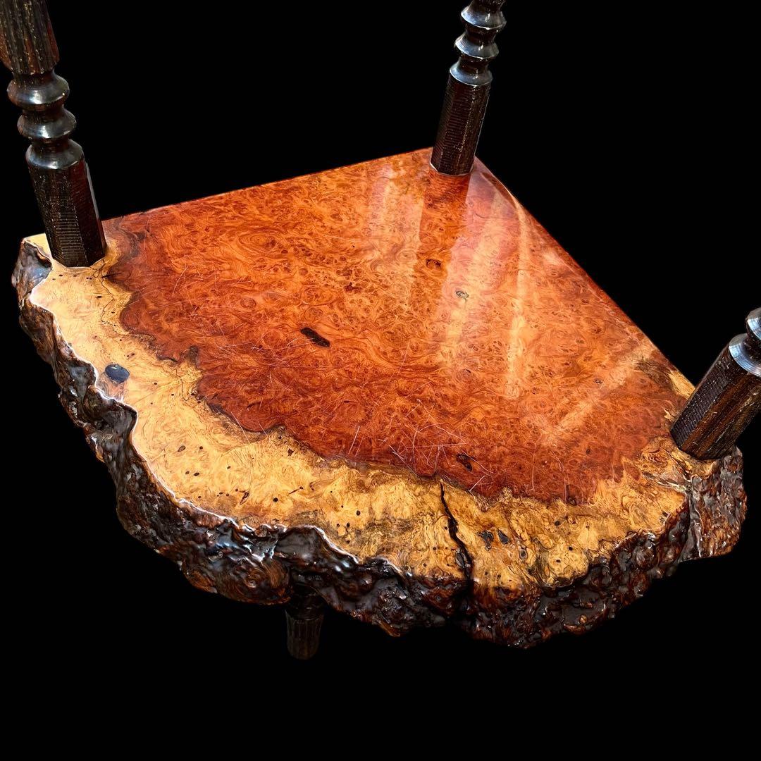 【花梨】唐木 カリン材 玉杢瘤棚 2段棚 高級銘木 コーナーラック 飾り台 花台