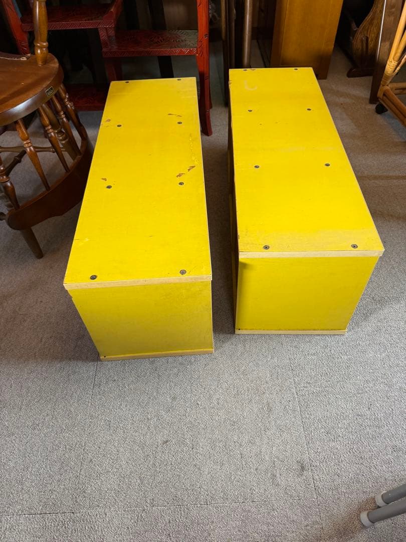昭和レトロ 木製ラック 2個セット イエロー什器 オープン棚 インテリア収納