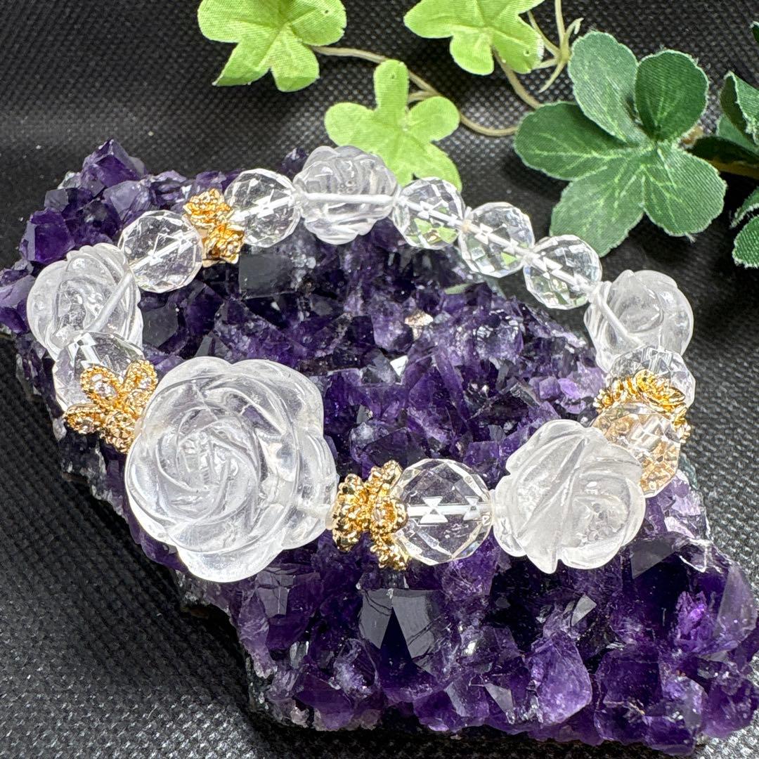 ＊野村早代様お取り置き9/4 水晶　薔薇　ブレスレット