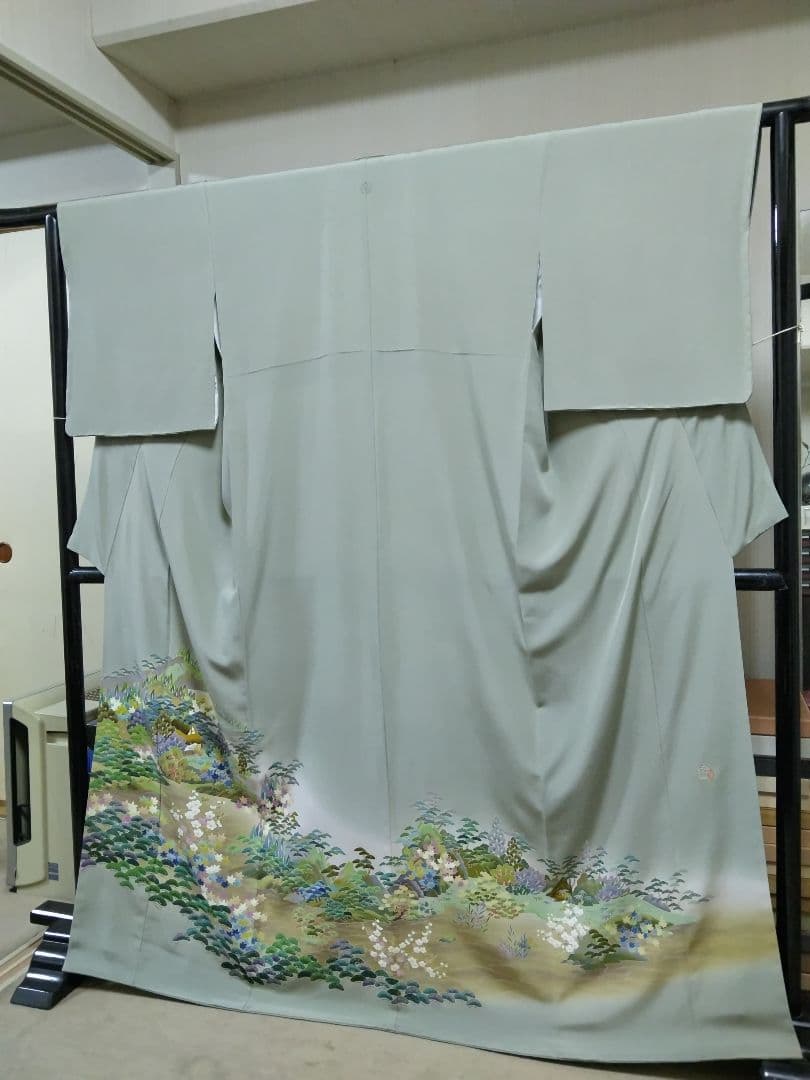 T-302 色留袖 京加賀友禅 一つ紋 袷 樹木 家屋 暈し 落款 美品