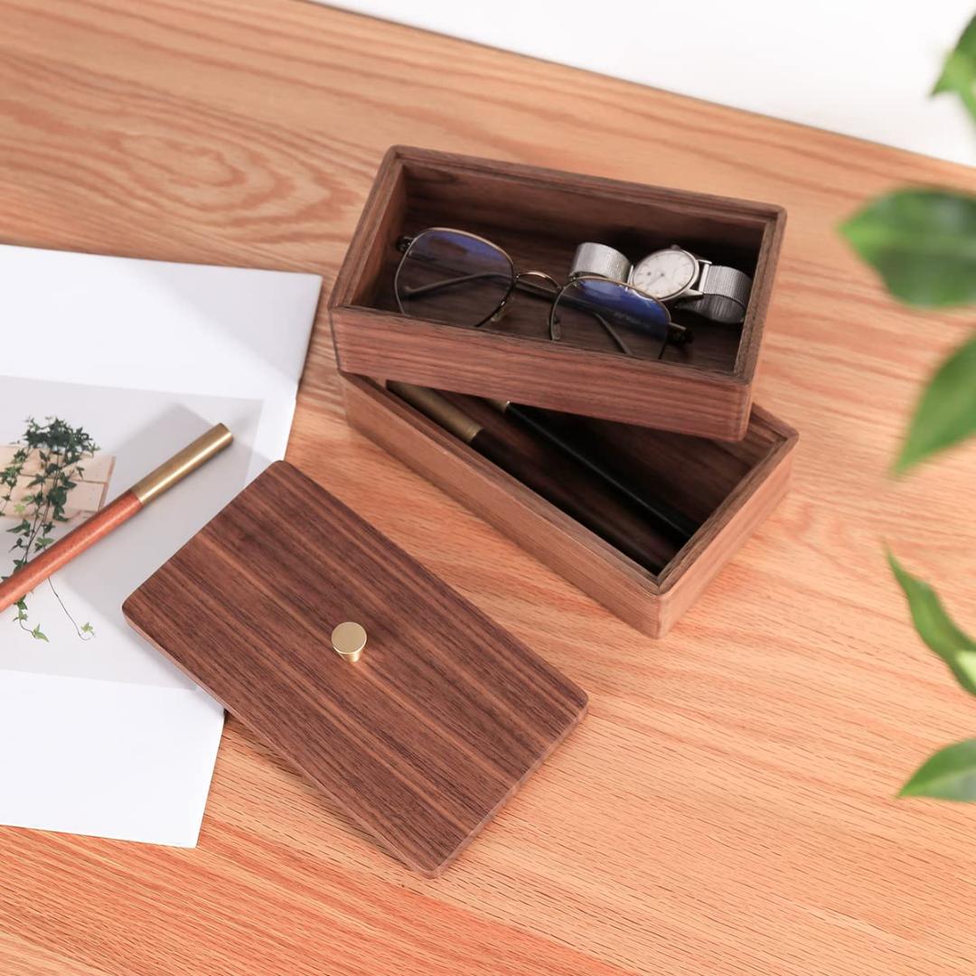 アクセサリー 蓋つき 黒胡桃材製蓋付き小物収納ボックス