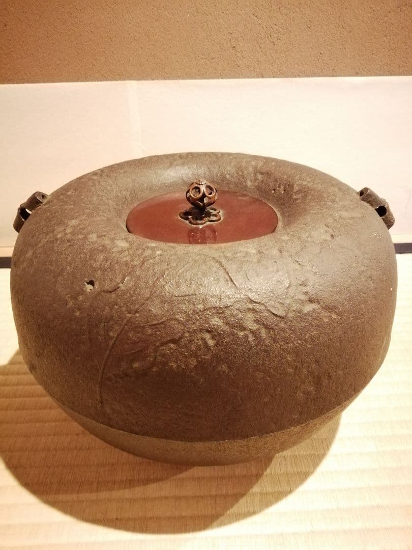 【茶事具】釜師浄栄　柏釜　茶釜　釜400