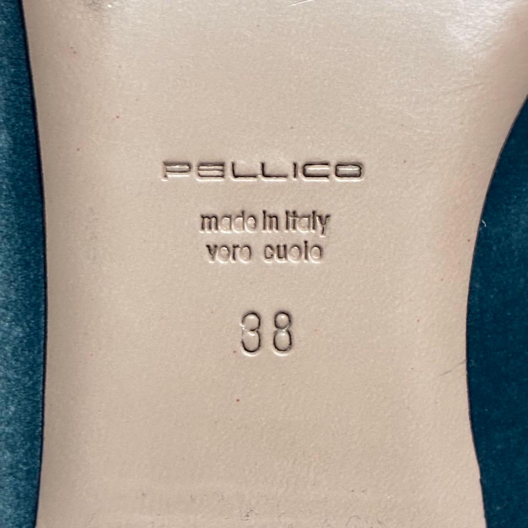【美品】PELLICO バックスリング パンプス 青 38〈定価64,900円〉