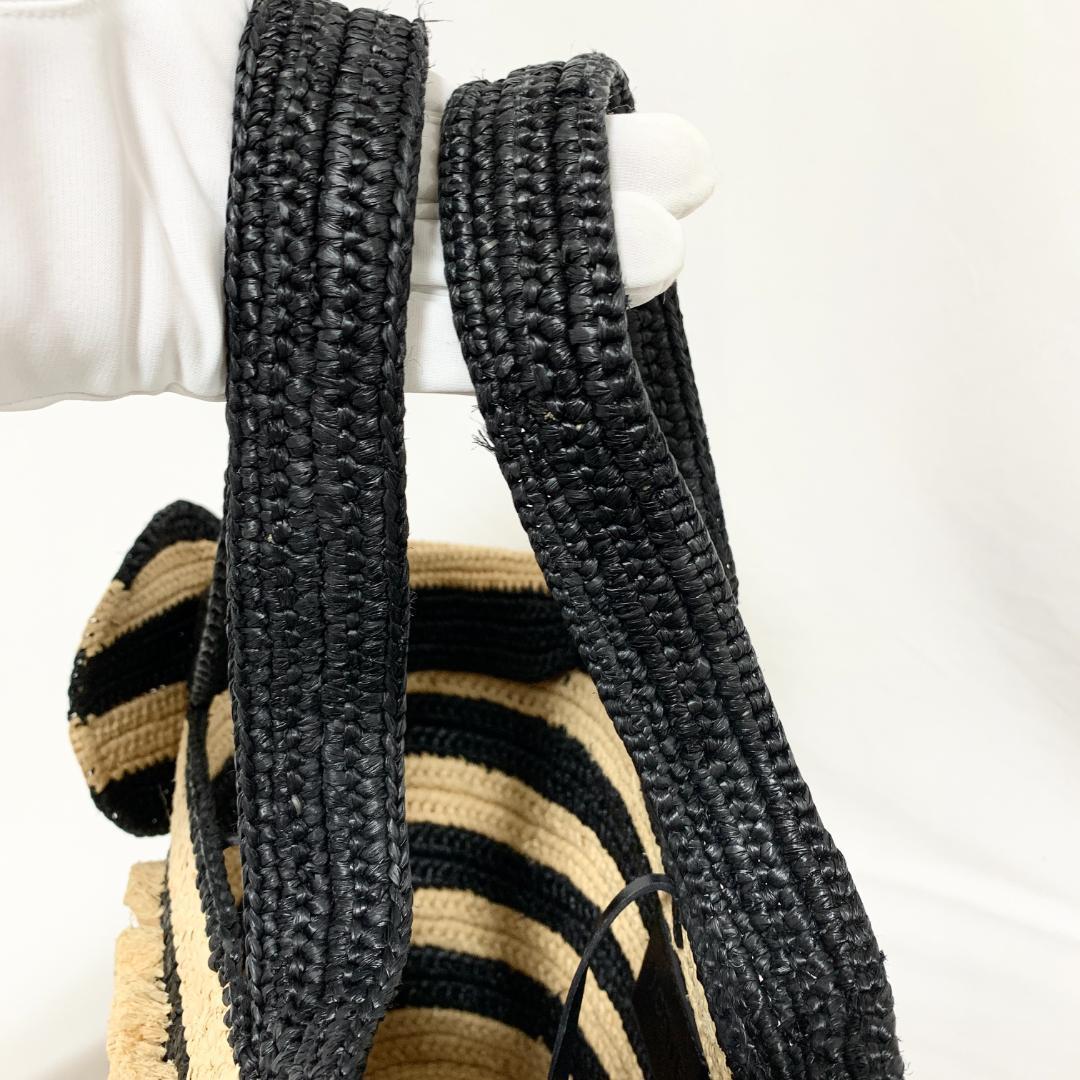 美品　ロエベ　エレファント　カゴバッグ　トート　ラフィア　アナグラム　ストライプ