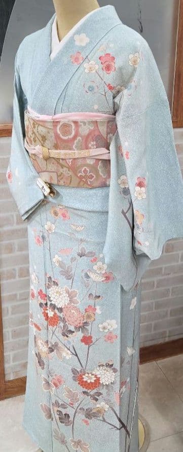 訪問着4点フルセット着物、袋帯、帯締め、帯揚げ トールサイズ対応