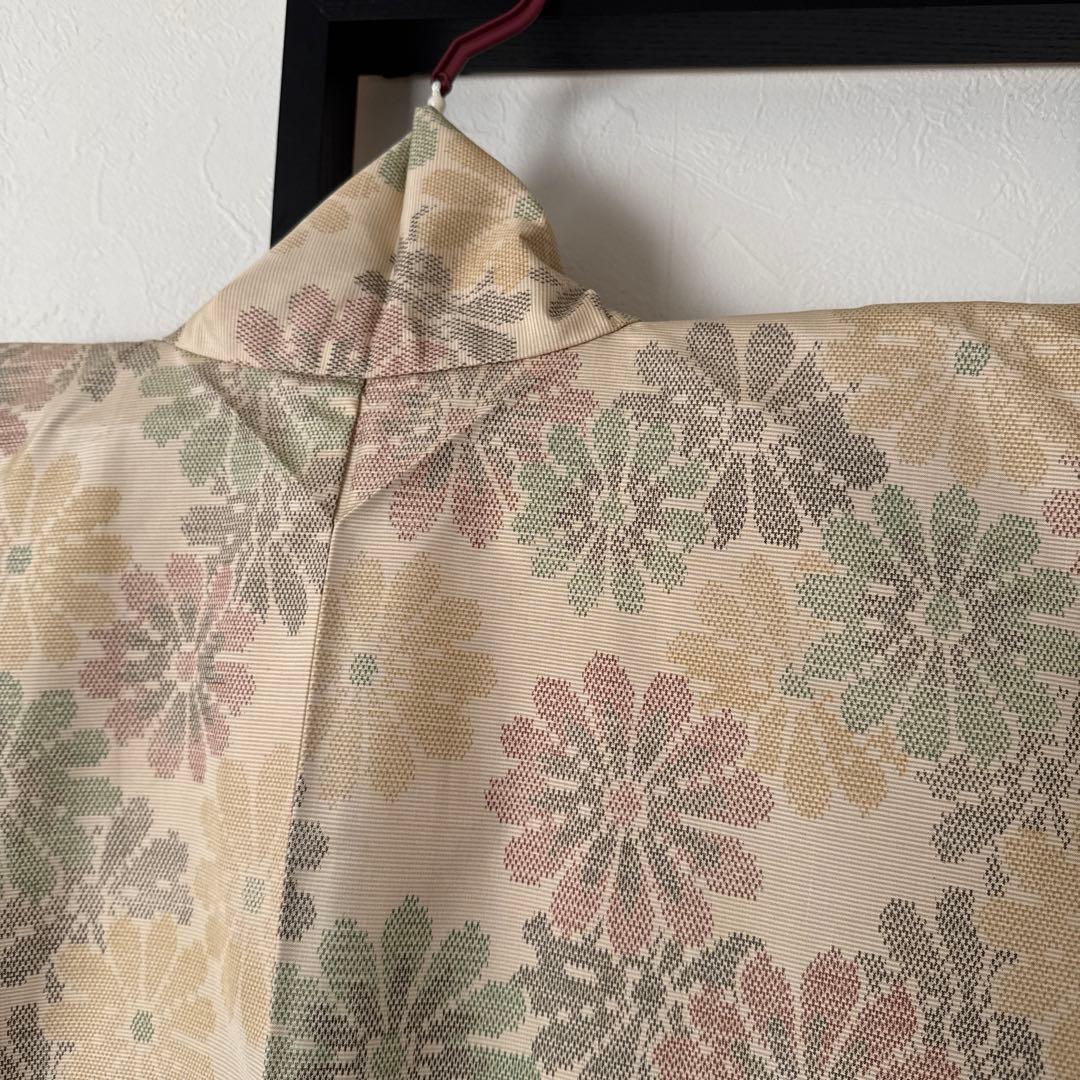 大島紬　白大島　菊尽くし　単　多色　着物　広衿　小紋　きくづくし　花柄　正絹