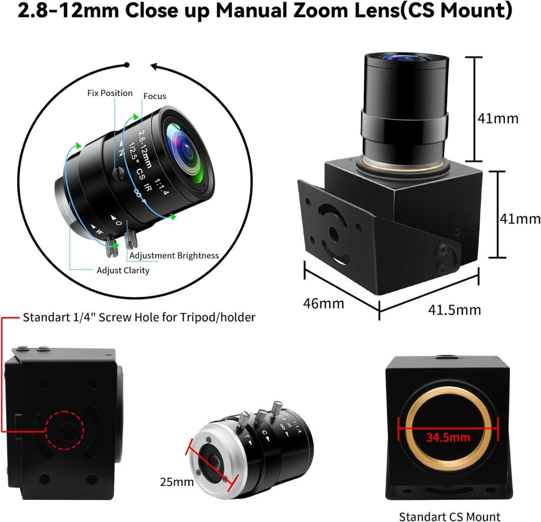 ELP 5メガピクセル USBカメラ 2.8-12mm 4倍望遠光学レンズ