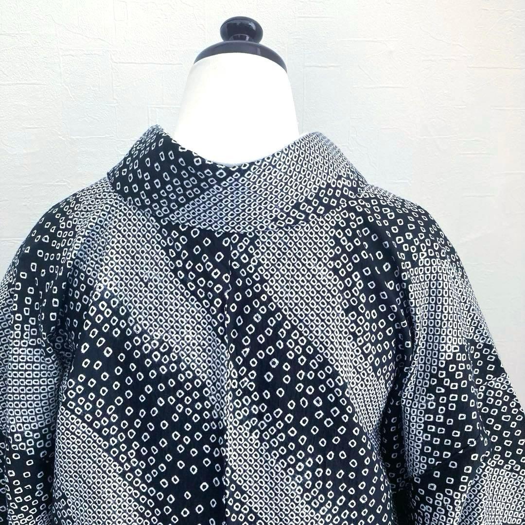 ひまわり 有松鳴海絞り　浴衣　白黒　絞りの曲線　手縫い　No.22-19