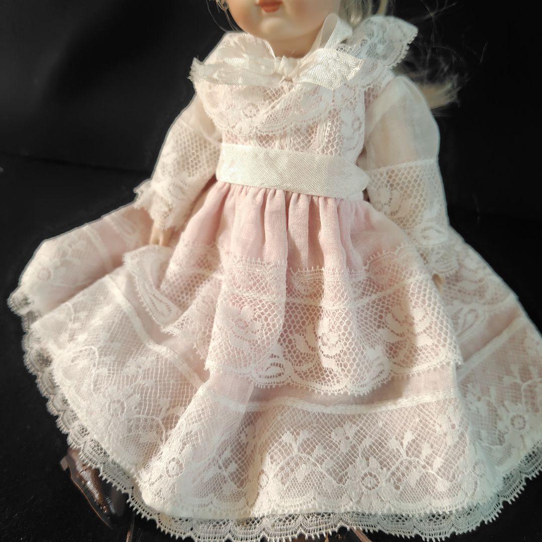 30cm位のドール用ドレス 淡〜いピンクアンティークドレスとボネ