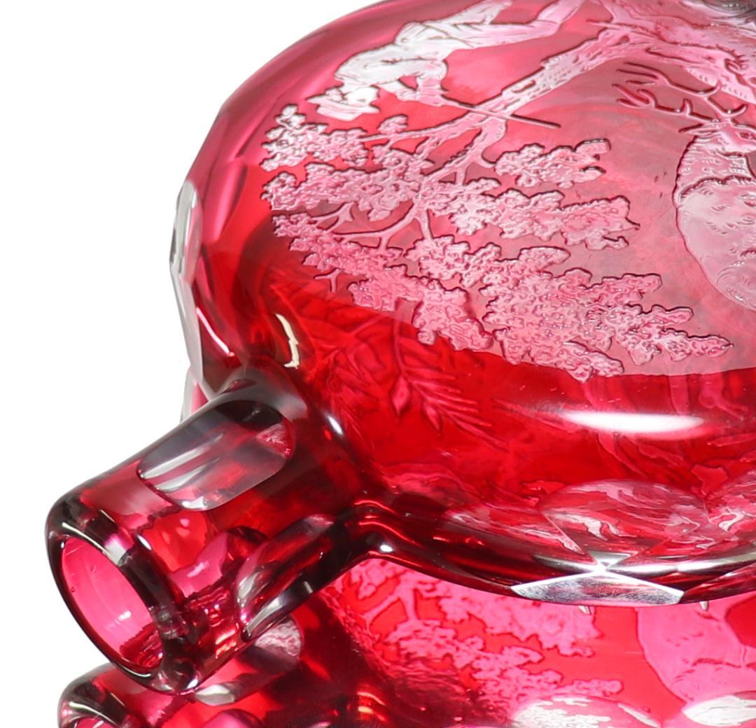 オールド・サンルイ 美品 ルビー被せクリスタル カメオ彫刻 香水瓶 二つの情景