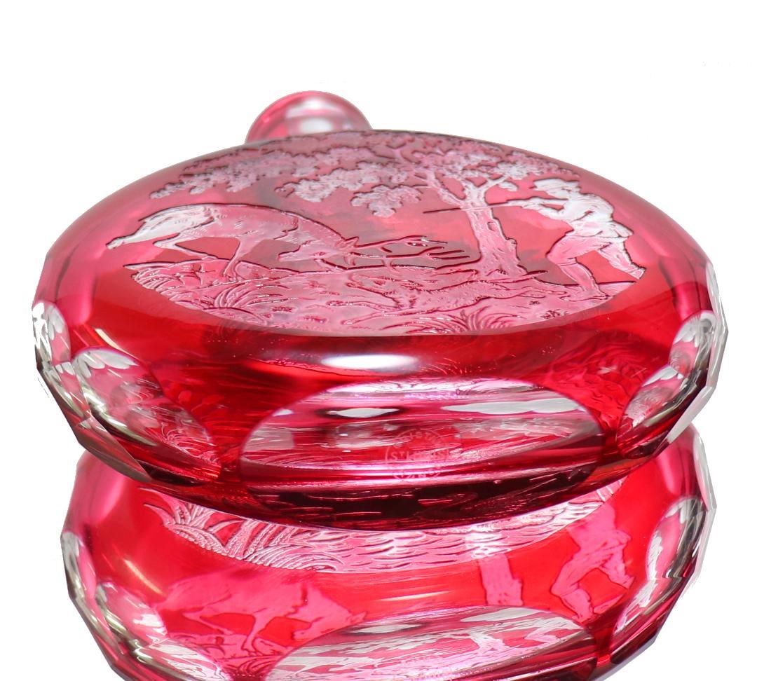 オールド・サンルイ 美品 ルビー被せクリスタル カメオ彫刻 香水瓶 二つの情景