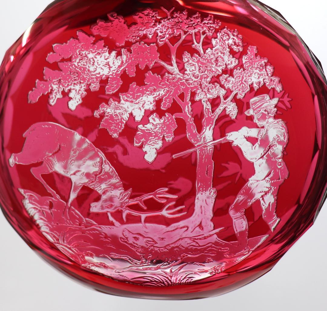 オールド・サンルイ 美品 ルビー被せクリスタル カメオ彫刻 香水瓶 二つの情景