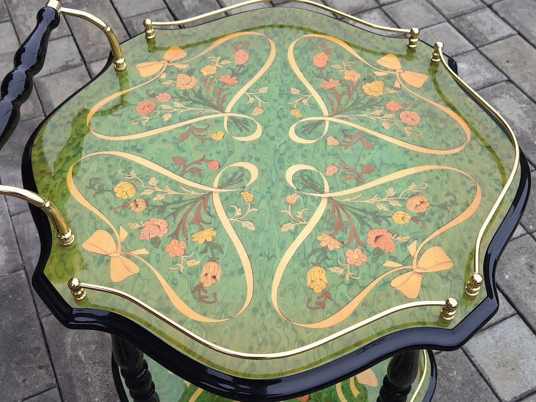 イタリア製 DOMANI ドマン　キャスター付　象嵌ワゴン　キッチンワゴン