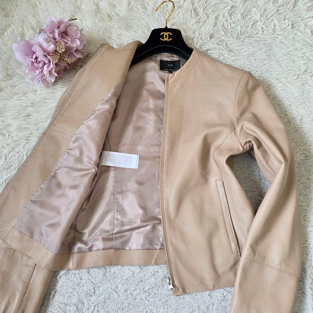 21年モデル 美品 23区 ラムレザー ノーカラージャケット 40 L ベージュ