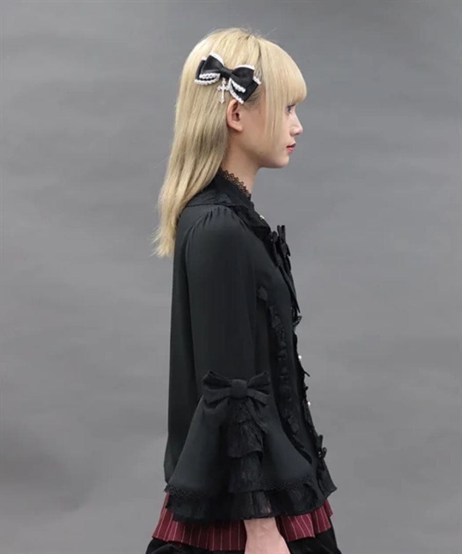 姫袖７分丈ブラウス　黒　アクシーズファム　kawaii　axes femme