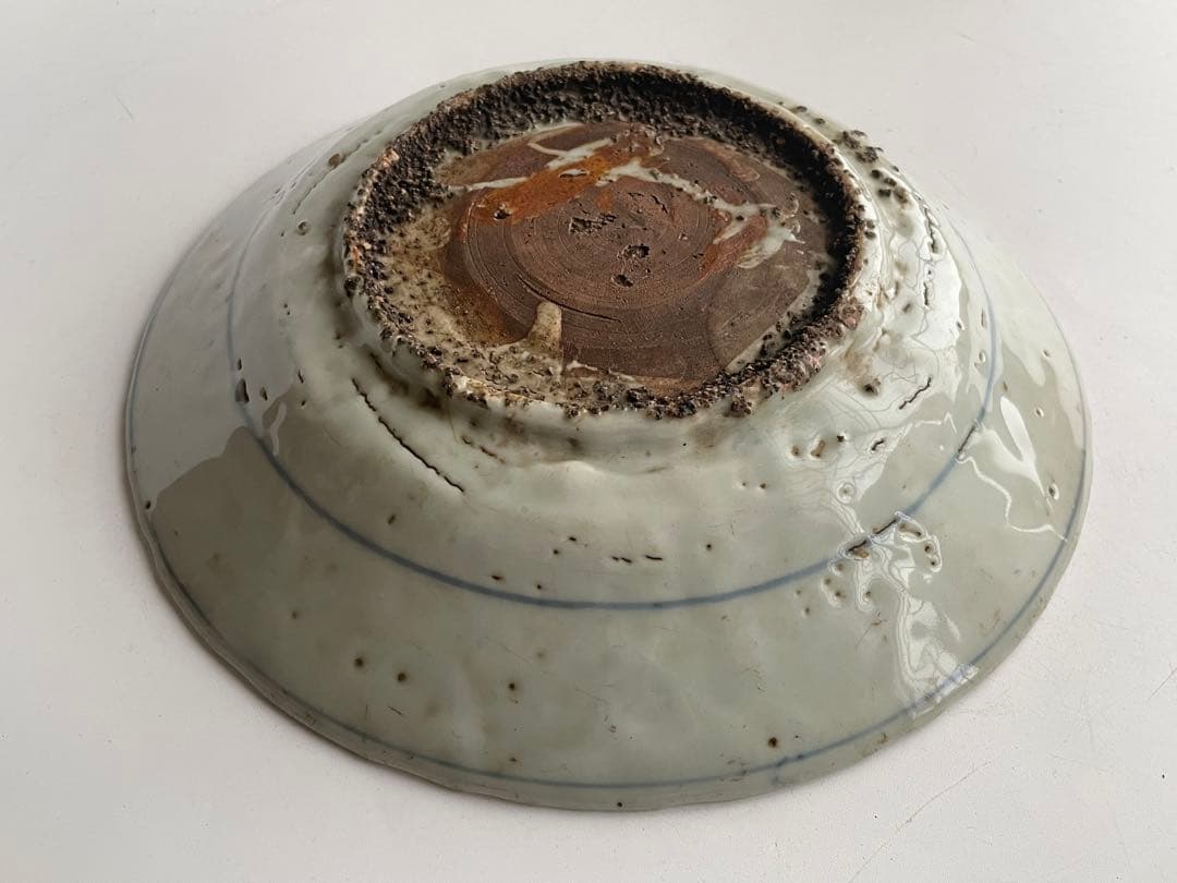 骨董　アンティーク　呉須　染付　鹿花文様　七寸皿　漳州窯　明　呉須手