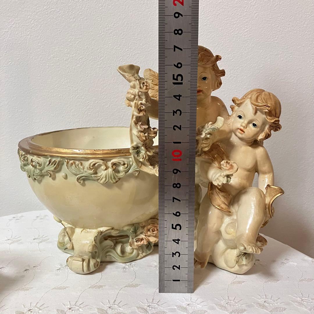 イタリア製 天使 エンジェル アンティーク調 置物 小物入れ／陶器製 バスケット