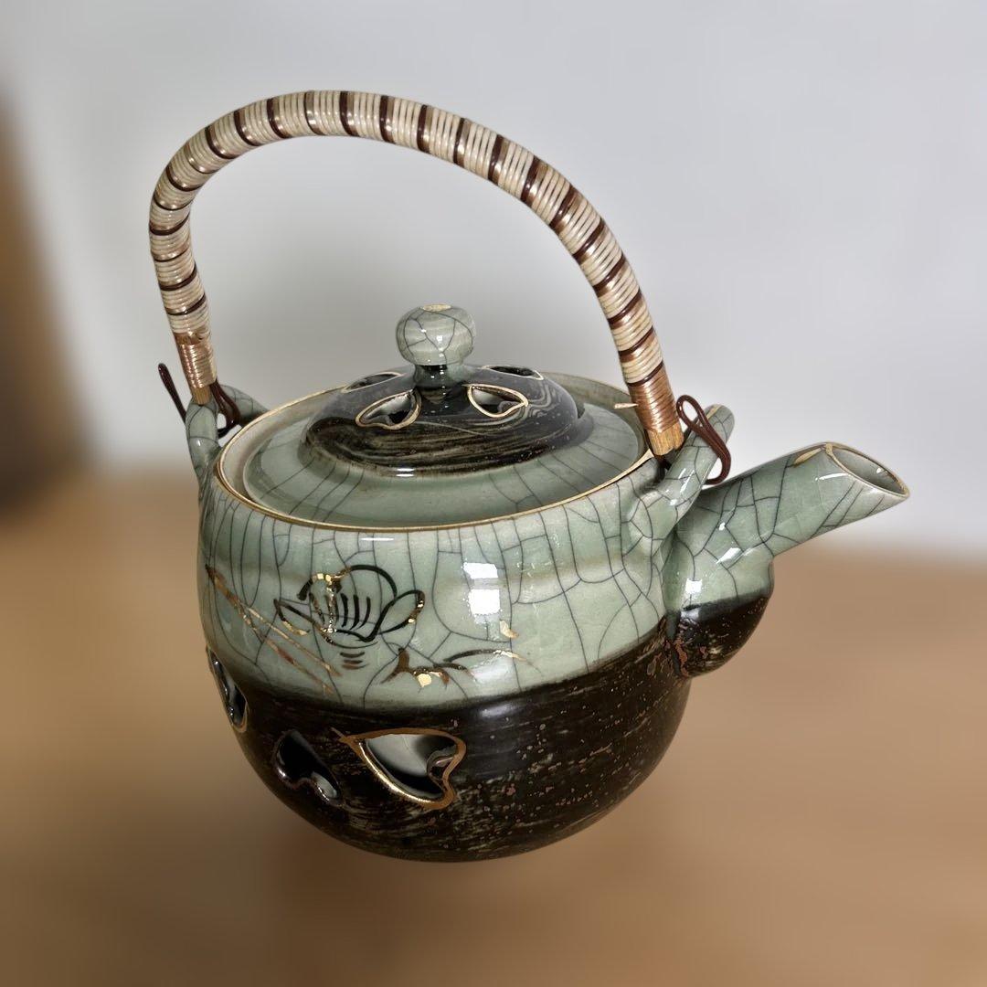 自宅保管品未使用　相馬焼 特大急須 双馬 金馬 美品　湯呑み6個付き