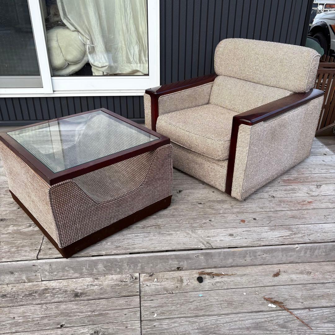 北欧レトロ ビンテージ ツイード ガラストップ ローテーブル 昭和レトロ 古家具