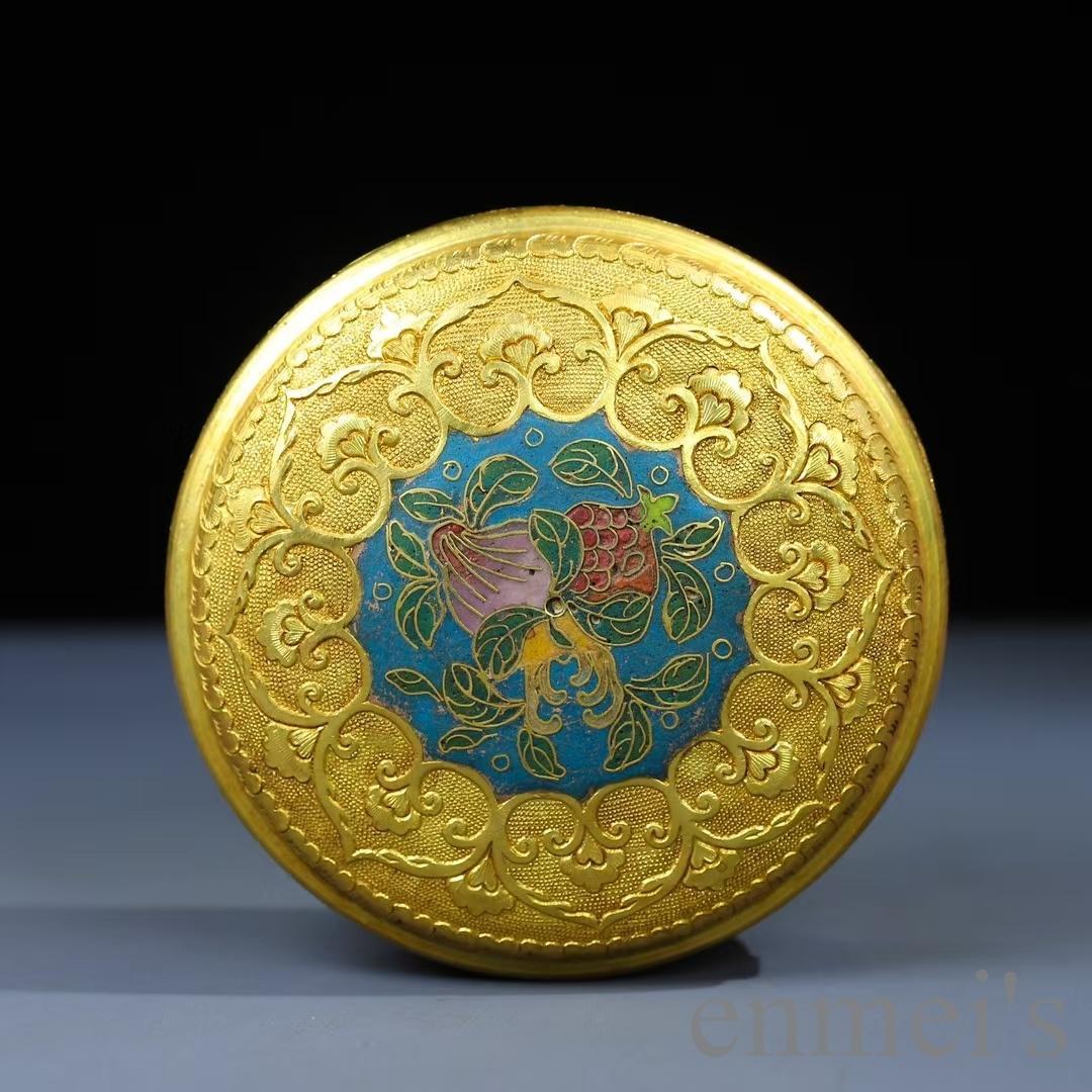中国古美術 鍍金 純銅製 首飾箱 鏨刻工芸 掐絲七宝 小物入 観賞用 細密細工