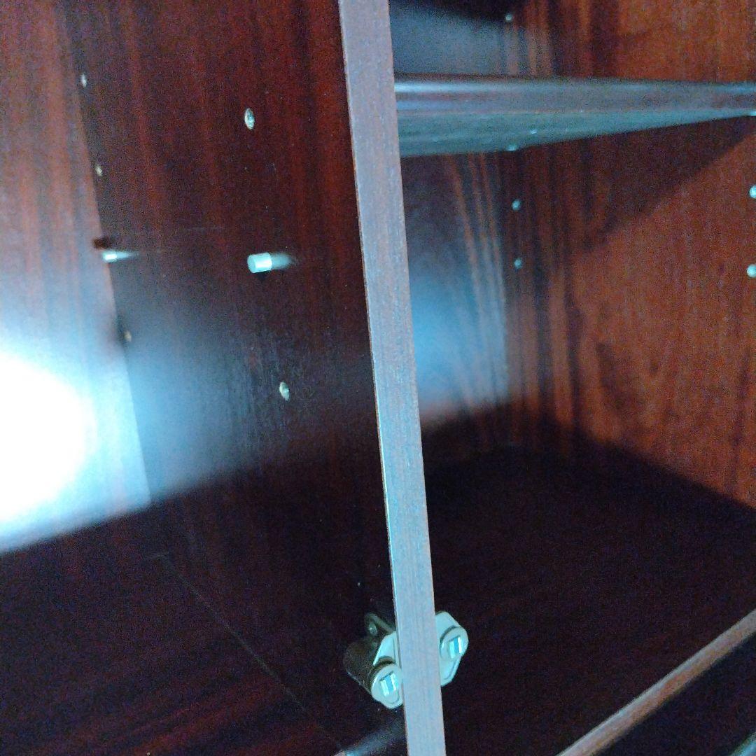 ダークブラウン 木製 ガラス扉本棚 200cm 上下分離可