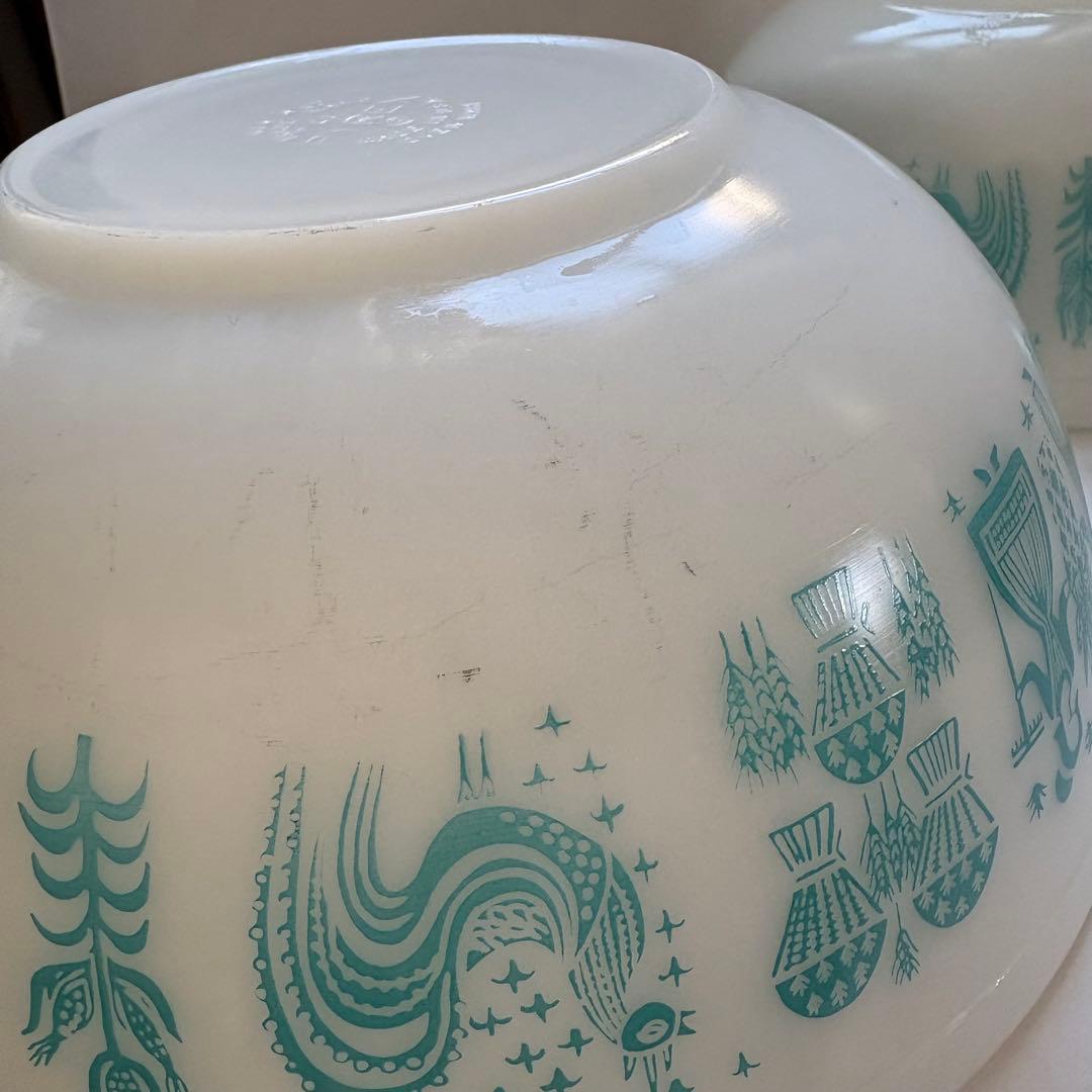 オールドパイレックス　アーミッシュ柄ミキシングボウル　フルセット4点