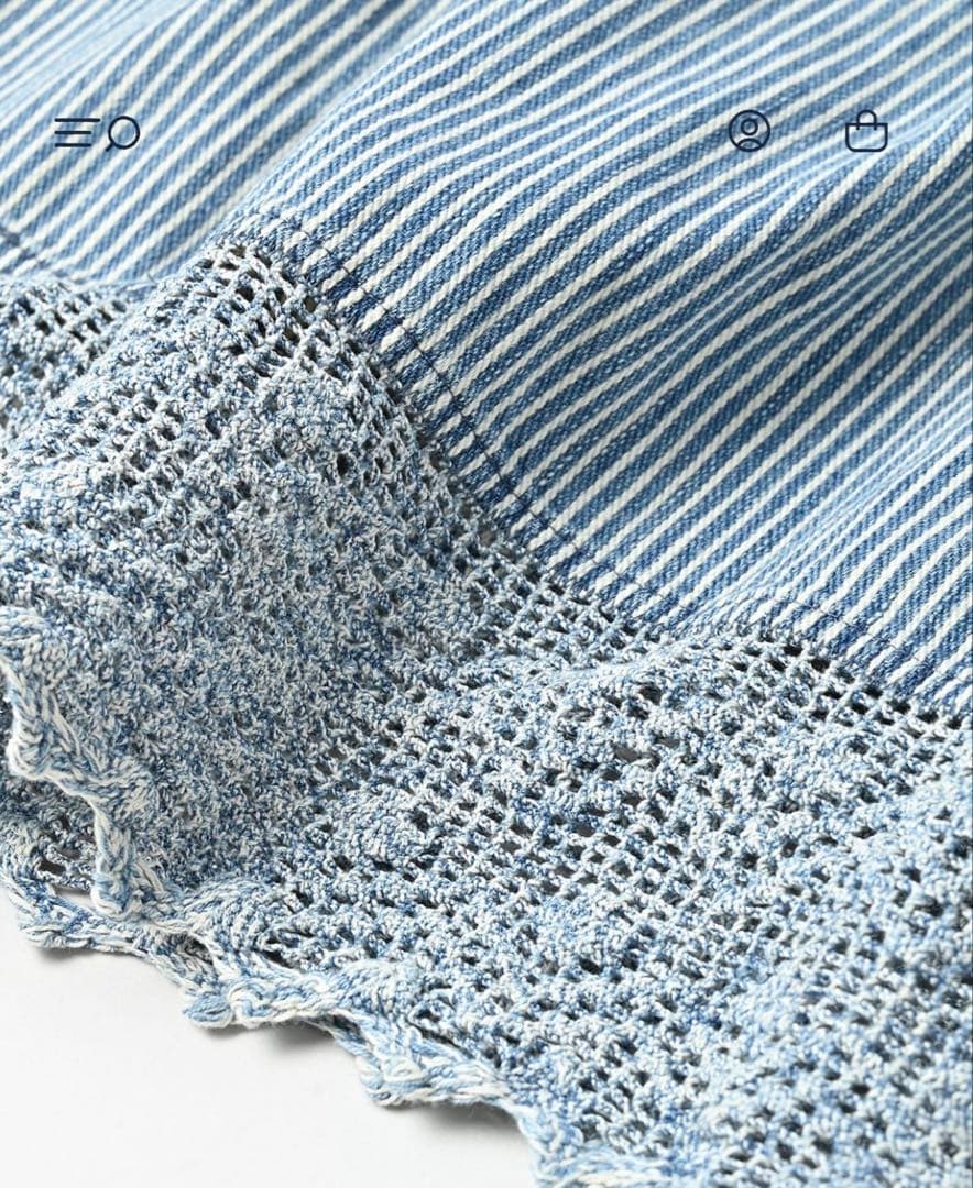 45R 45プチデニム✕レースのタックブラウス（加工）　ヒッコリー淡　52800