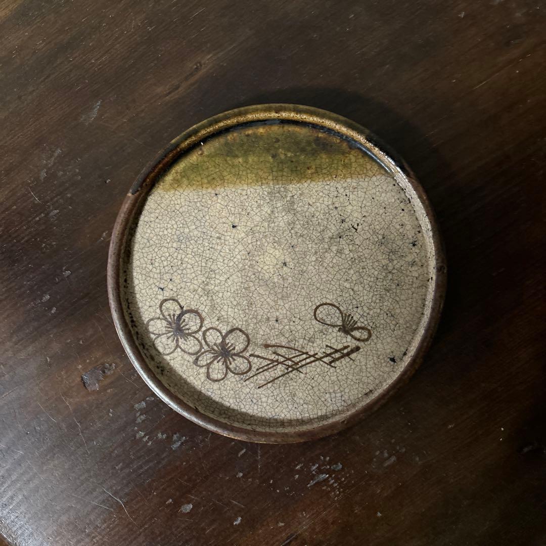 古瀬戸　織部釉行灯皿 行燈皿　石皿　古民芸　美濃　古美術　唐津　検:李朝白洲正子