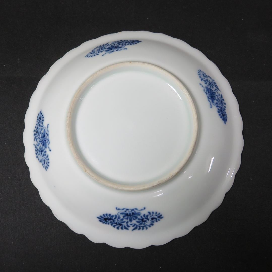 小皿 5枚 松 梅 変わり縁 輪花 印判 染付 明治 大正