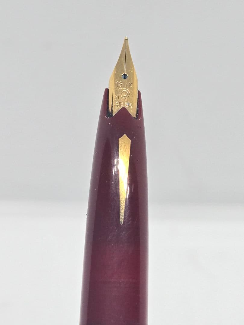 ​【希少】プラチナ万年筆 18K レザー貼り 臙脂（エンジ）色 細軟字