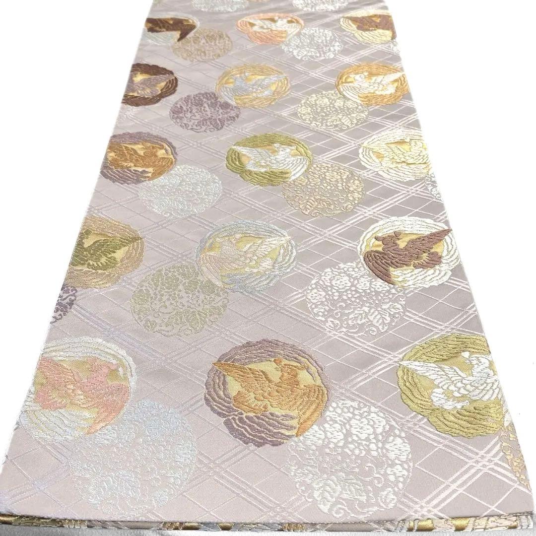 袋帯　唐織　格子　鳥紋　花紋　金糸　着物　054a p