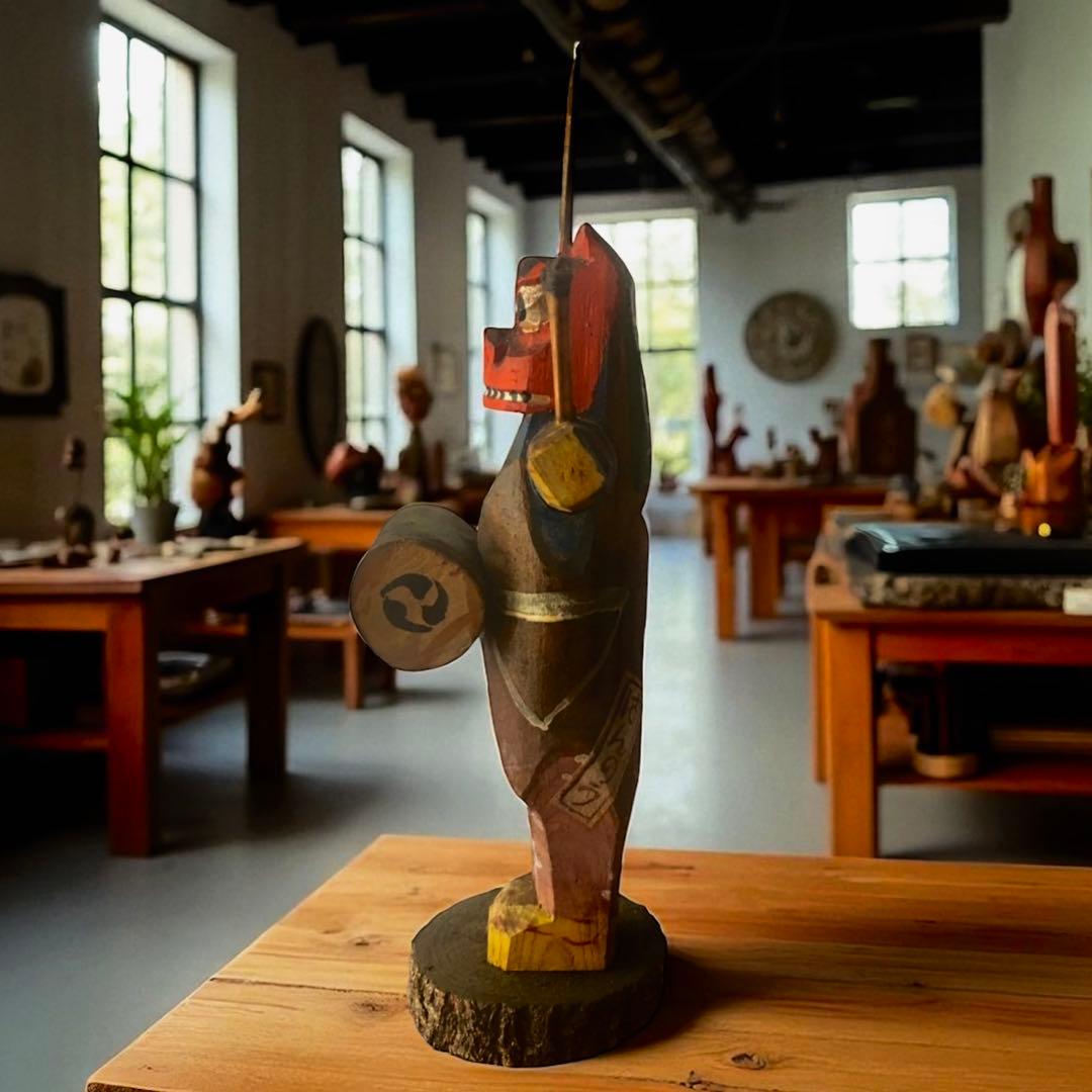 廃絶品 埼玉県飯能市 郷土玩具 大河原宏彰 丸木彫人形《獅子舞》 ×2 美楽堂