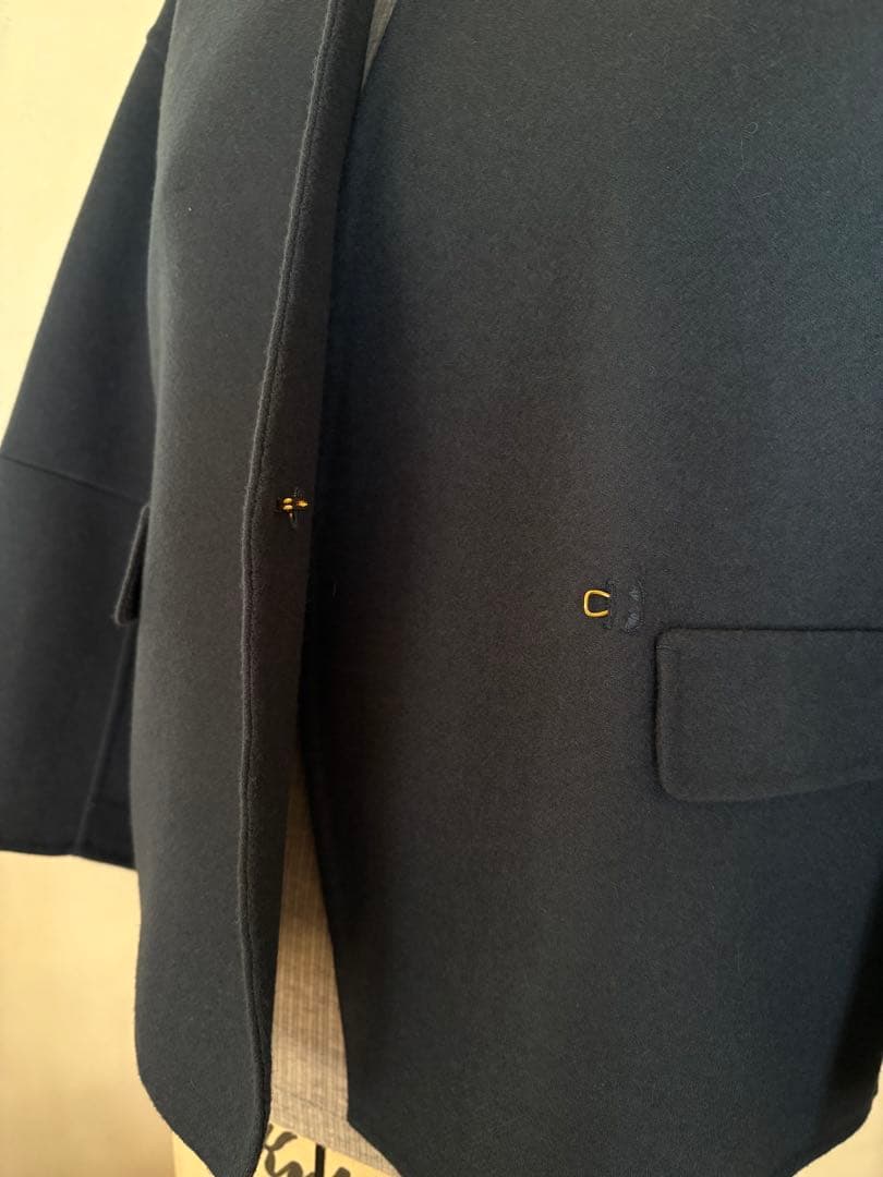 ダークグレーネイビーノーカラー コート