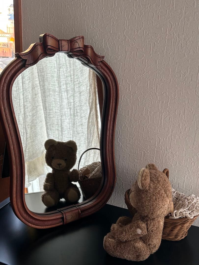 アンティーク　ニッカ　壁掛け鏡　リボン　ウォールミラー　昭和レトロ　ビンテージ