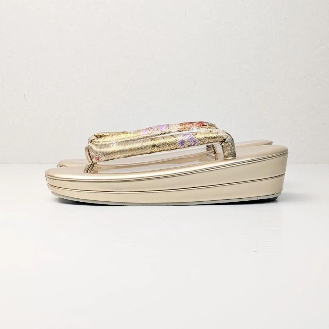 草履バッグセット 振袖 帯地 金 ゴールド 牡丹 フリーサイズ w48-4