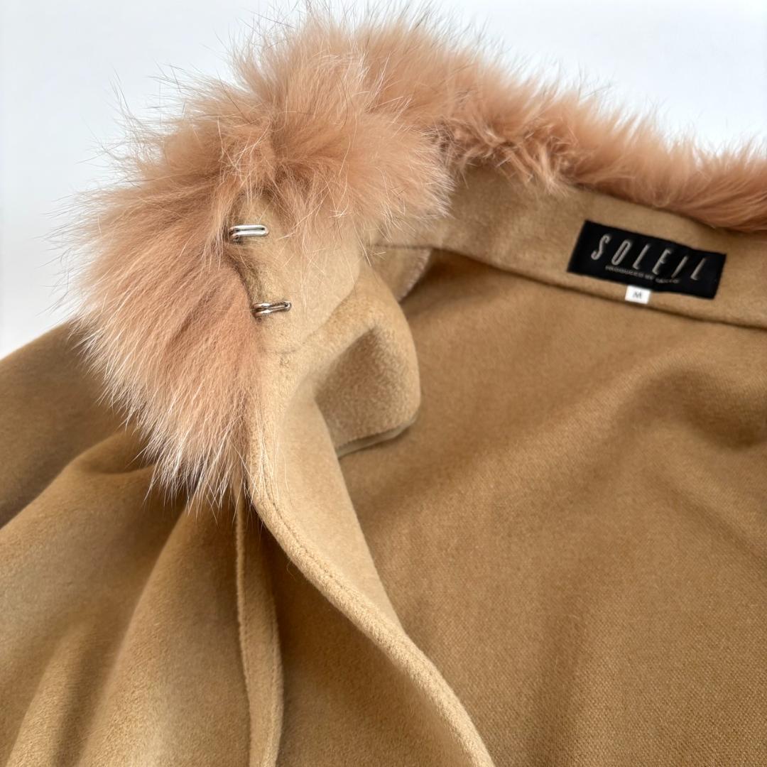 【アンゴラ100】SOLEIL ポンチョ ケープ フォックスファー M ベージュ