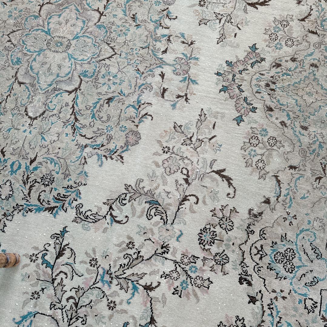 トルコヴィンテージラグ A76超大判 最高級 レア カイセリ グレージュ ブルー