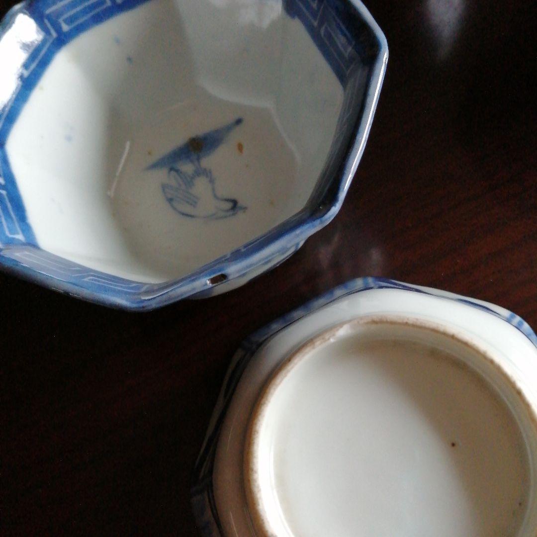 古伊万里　染付八角向付　9客　10cm　江戸中期（1700年代後半）