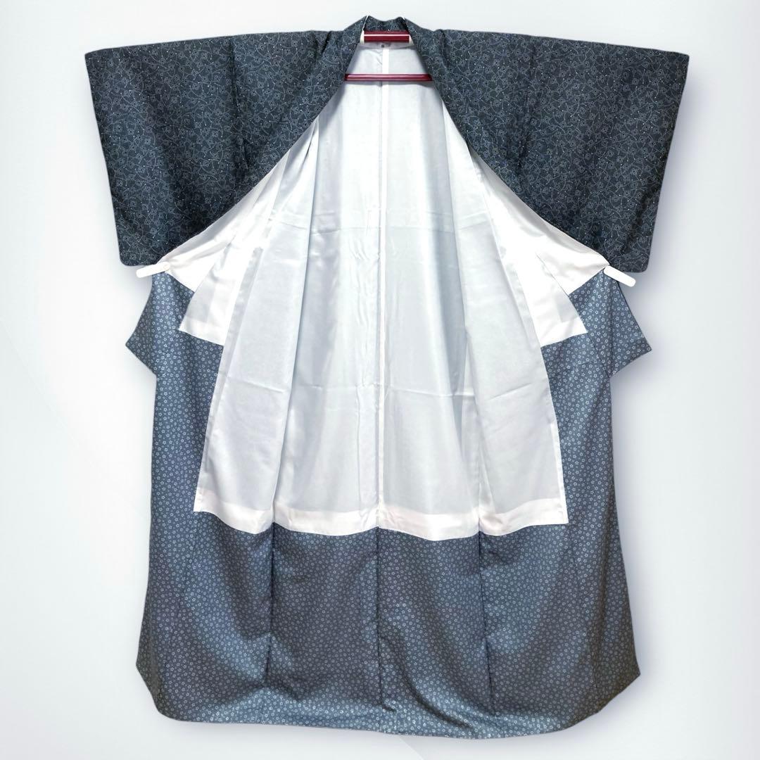【美品✨】洗える着物　小紋　黒色　弥次郎兵衛文様　トールサイズ　小桜柄　袷　G1