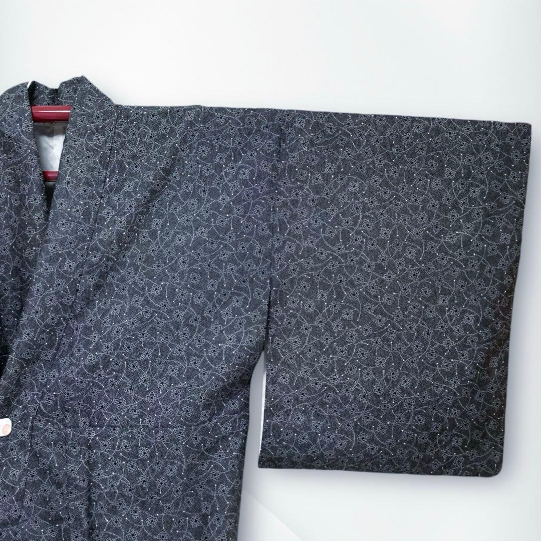 【美品✨】洗える着物　小紋　黒色　弥次郎兵衛文様　トールサイズ　小桜柄　袷　G1